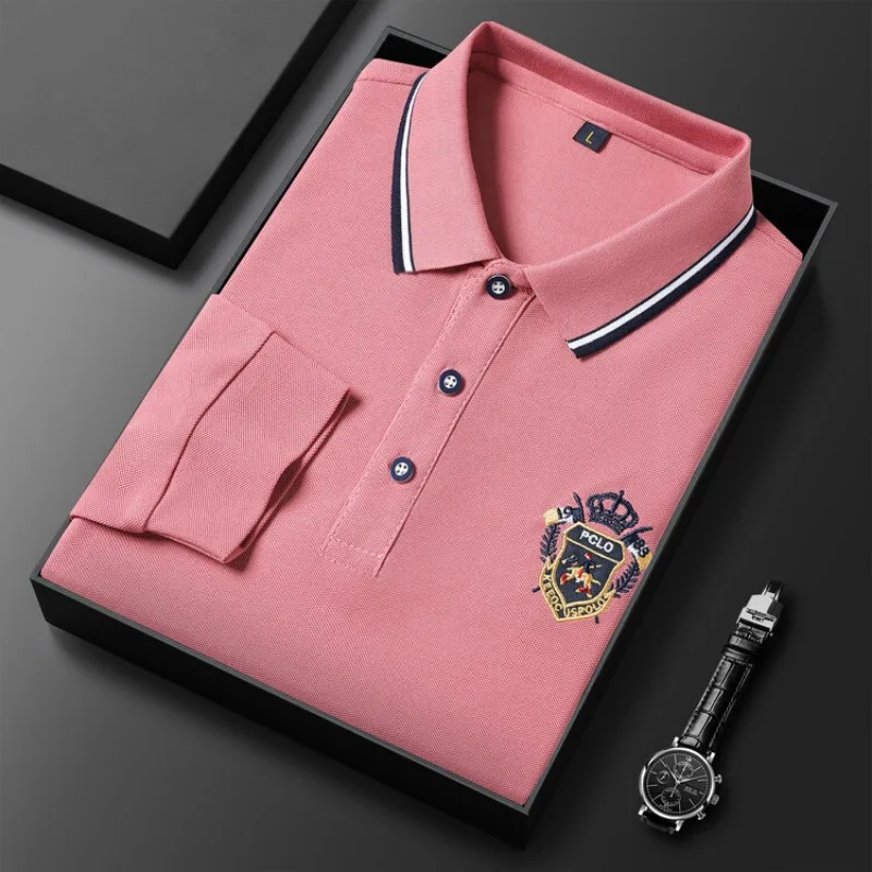 Polo de manga larga para hombre, camiseta informal con bordado, versátil, transpirable, a la moda, novedad de 2023