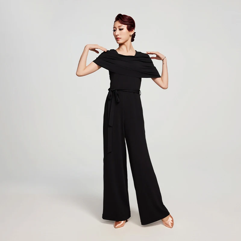 Latin Ballroom Dance เสื้อผ้าผู้หญิงสีดําผู้ใหญ่กางเกง Waltz Dance Performance การแข่งขันสวมใส่ BL16509
