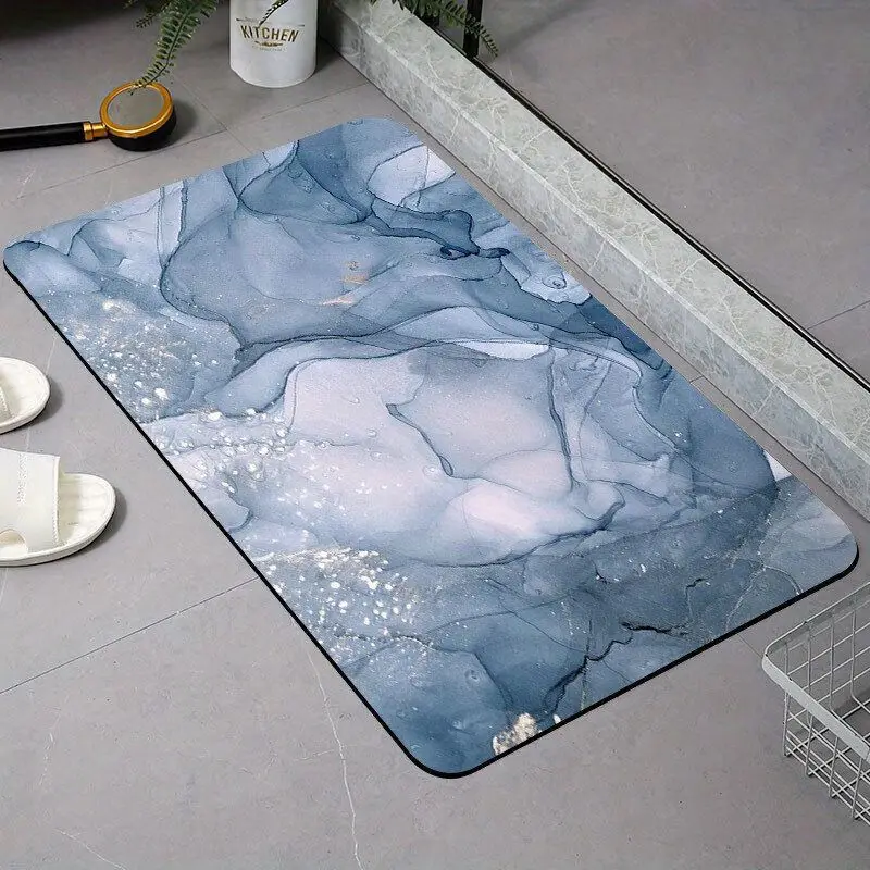 Modern Marble Printed Bath Mat Super Absorbent Entrance Carpet Non Slip Washable Shower Room Footpad Household Bathroom Rugs