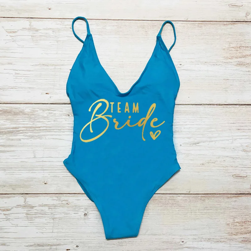 Team Bride ❤ Print Swimsuit Women Sexy Padded One Piece Bathing Suit Swimming Suit Bachelorette Party Swimwear Wedding Beachwear