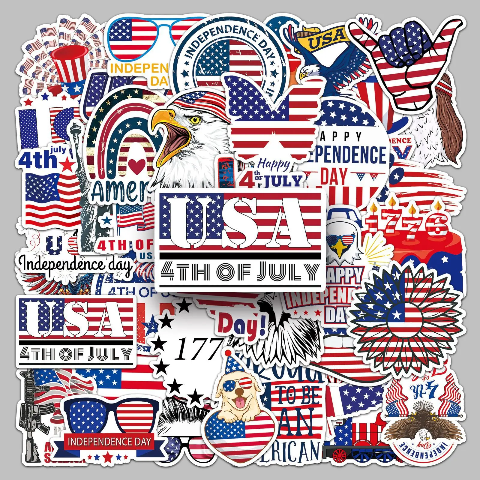 50 Pcs America Independence Day Waterproof Stickers Creative Graffiti Notebook Refrigerator Bicycle Decoration Sitcker Toys