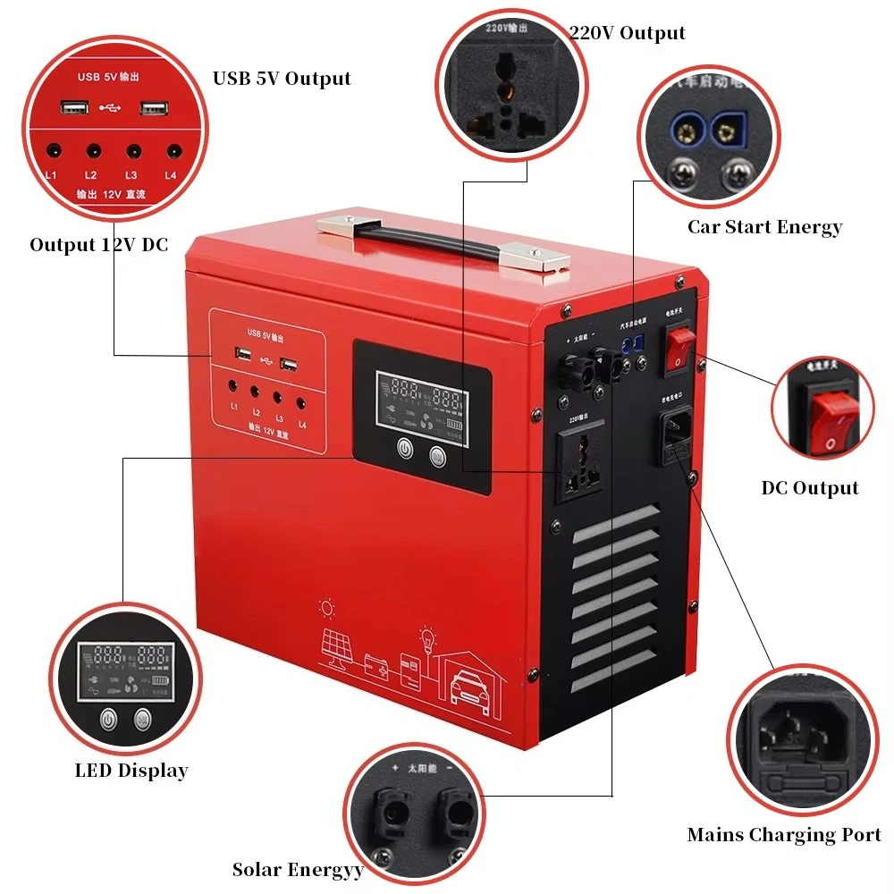Portable Inverter Power System 300w-8000w Range Solar Panels Rechargeable Lithium Batteries Solar Home Batteries
