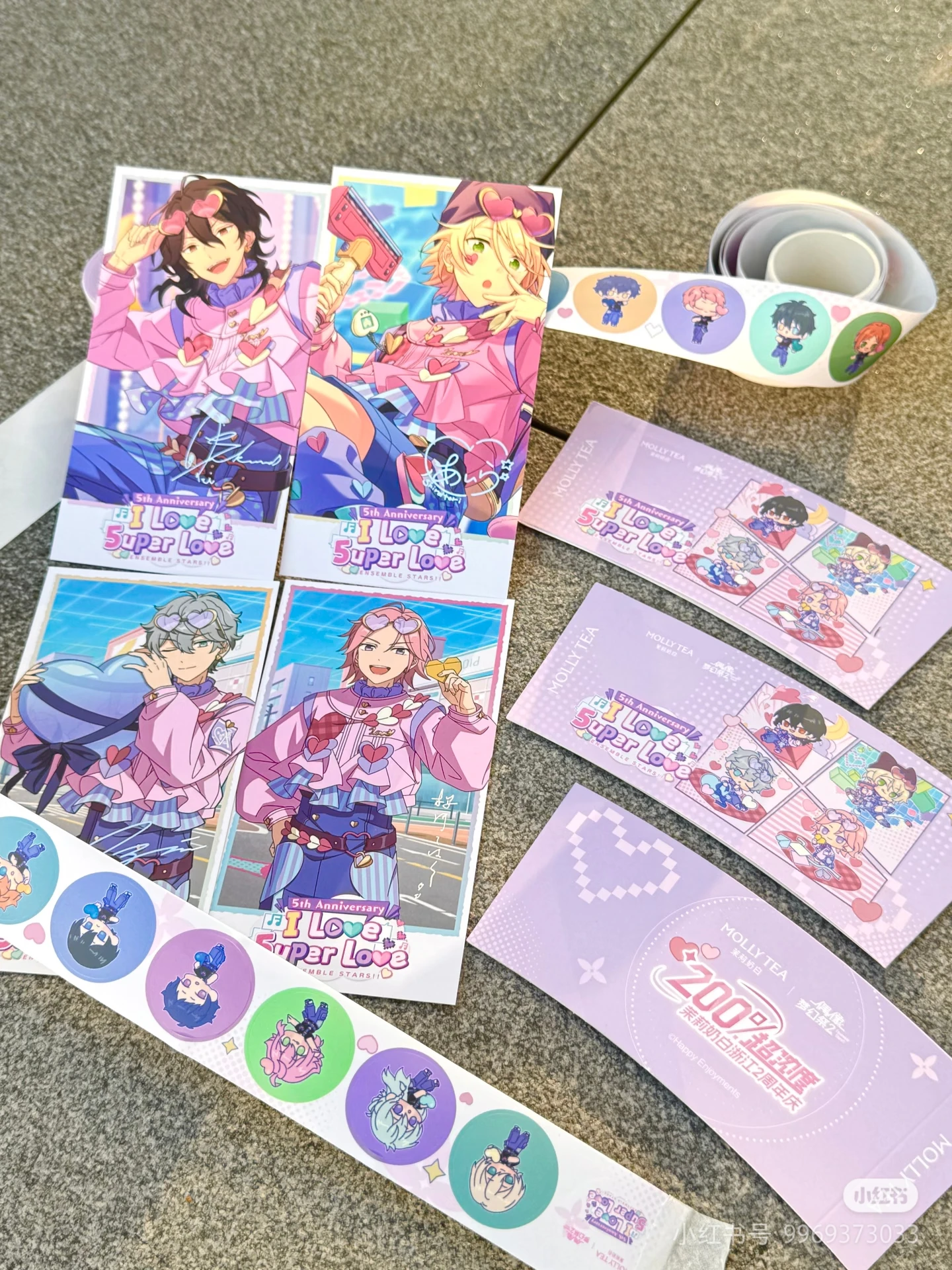 مولي الشاي X فرقة نجوم 2 5th الذكرى Shiratori Aira Sakuma Rei Sena Izumi Oukawa Kohaku مجموعة ملصقات البطاقات حقيبة #3