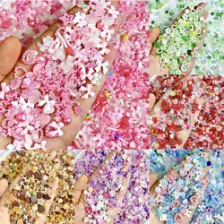 100Pcs/Bag Cute Bow Flower Star Heart Nail Charms Randomly Mixed Sweet Hollow Pearl Heart Nail Art Decorations Accessories