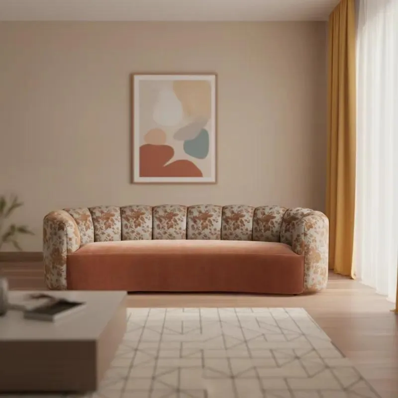 Luxury Flower Shaped Fabric Double Sofa Solid Wood Frame Indoor Living Room Furniture