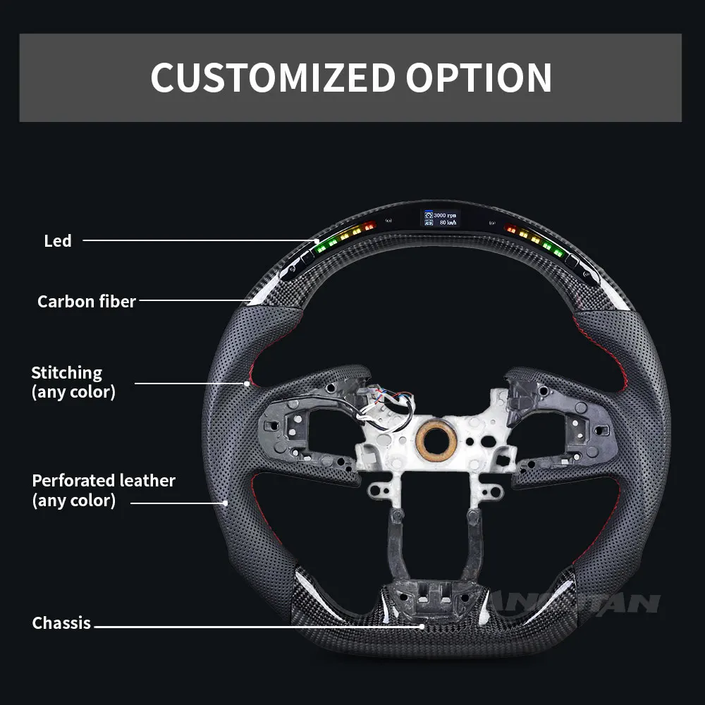Steering wheel Perforated Leather Steering Wheel Carbon Fiber For 2016-2021 Honda Civic Gen 10th LED Steering Wheel - Image 4
