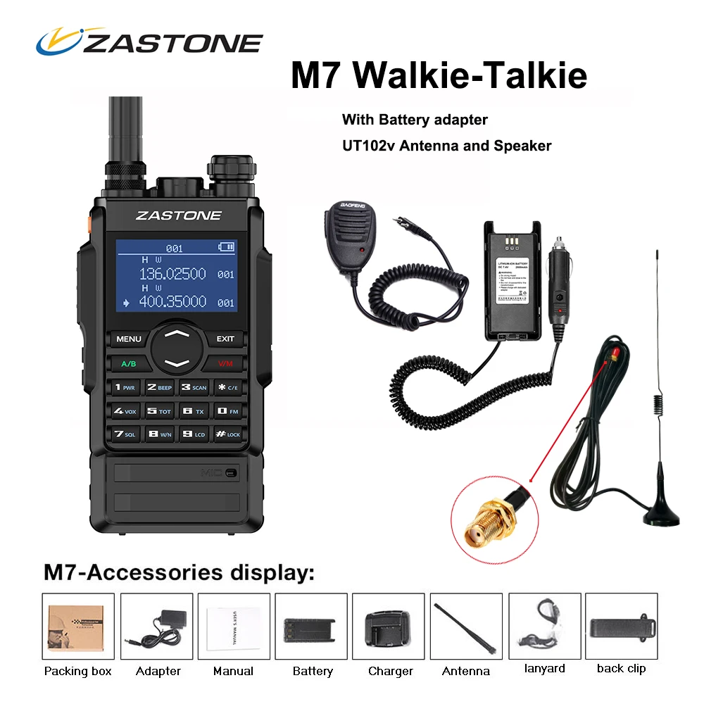 Zastone M7 UV Dual Band 5W Walkie Talkie 136-174 400-480mhz 250 Channels 2600mah Battery Hf Transceiver Ham Radio Encrypted Call