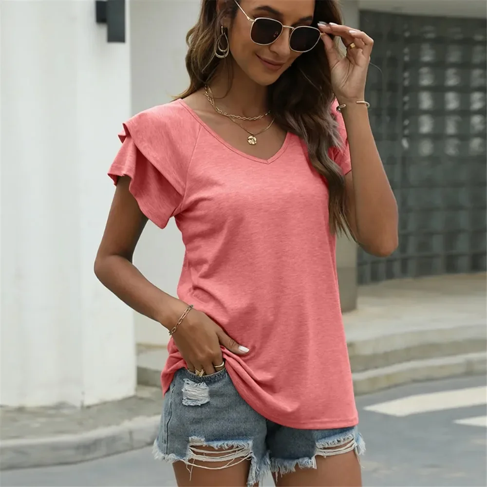 

Women's T-shirt Summer Short Sleeve Tees Woman Korean Popular Clothes Tshirt Female Clothing White T Shirt Casual Tops for Women