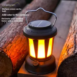 Portable Solar Camping Lantern Stepless Dimming USB Rechargeable Retro  Camping Tent Atmosphere Lantern Emergency Night Light