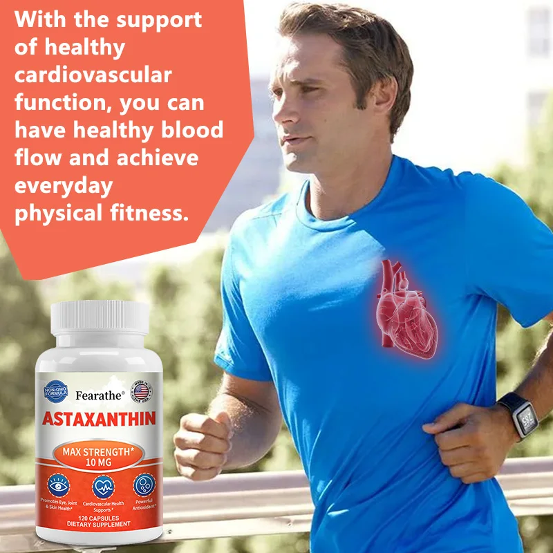 Astaxanthine 10mg, complément alimentaire antioxydant naturel, soutient la santé oculaire, de la peau et cellulaire, sans OGM, 30/60/120 capsules