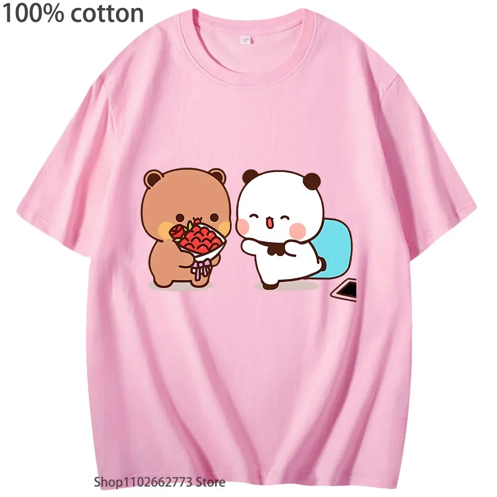 Urocze koszulki Dudu \"Is Welcome Home Bubu\" Graficzna koszulka damska męska Casual Kawaii Panda Niedźwiedź Nadruk T-shirty Letnie 100% Bawełna