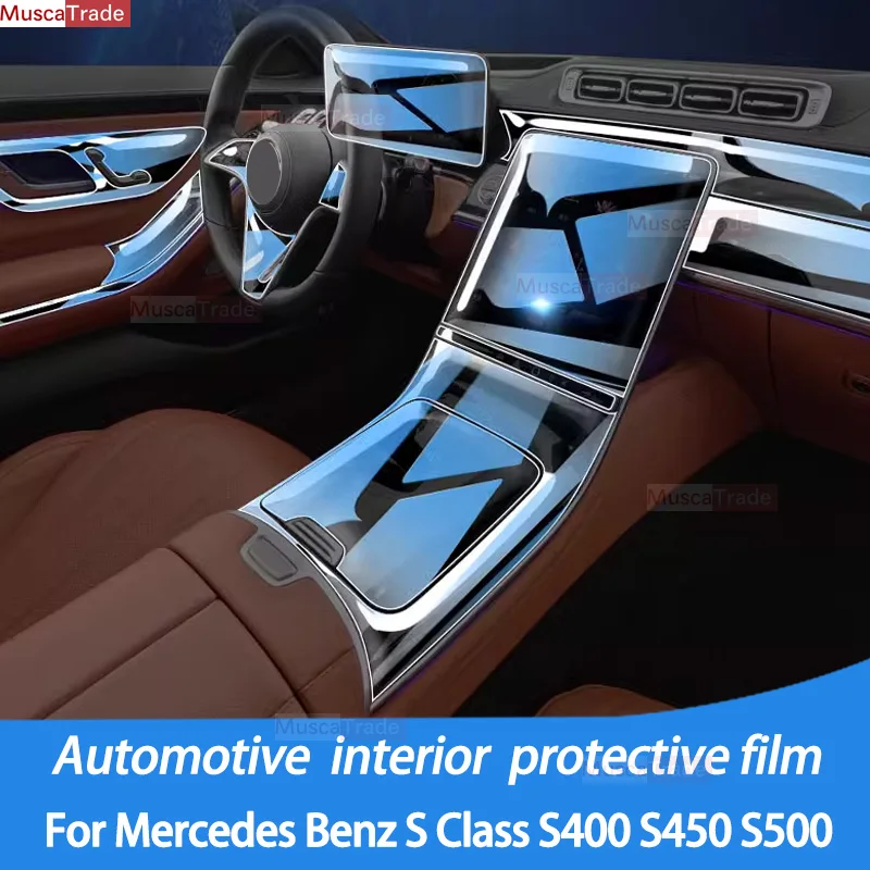 

For Mercedes Benz S-Class 2021 2022 2023 Anti-scratch Car Interior Center Console Transparent TPU Protective Film