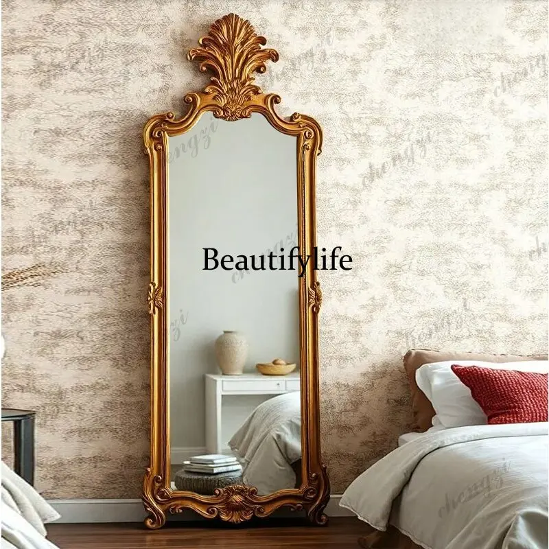 French retro rectangular full-length mirror European wall-mounted carved decorative full-length mirror, court style