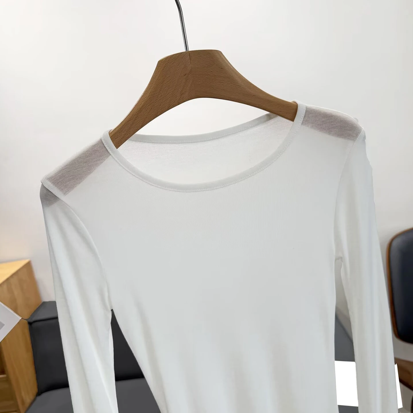 Women's Fashion Slim Fit Long Sleeve round Neck T-Shirt Autumn 2026 New Arrival ZADATA Standard Edition Other Material 100%
