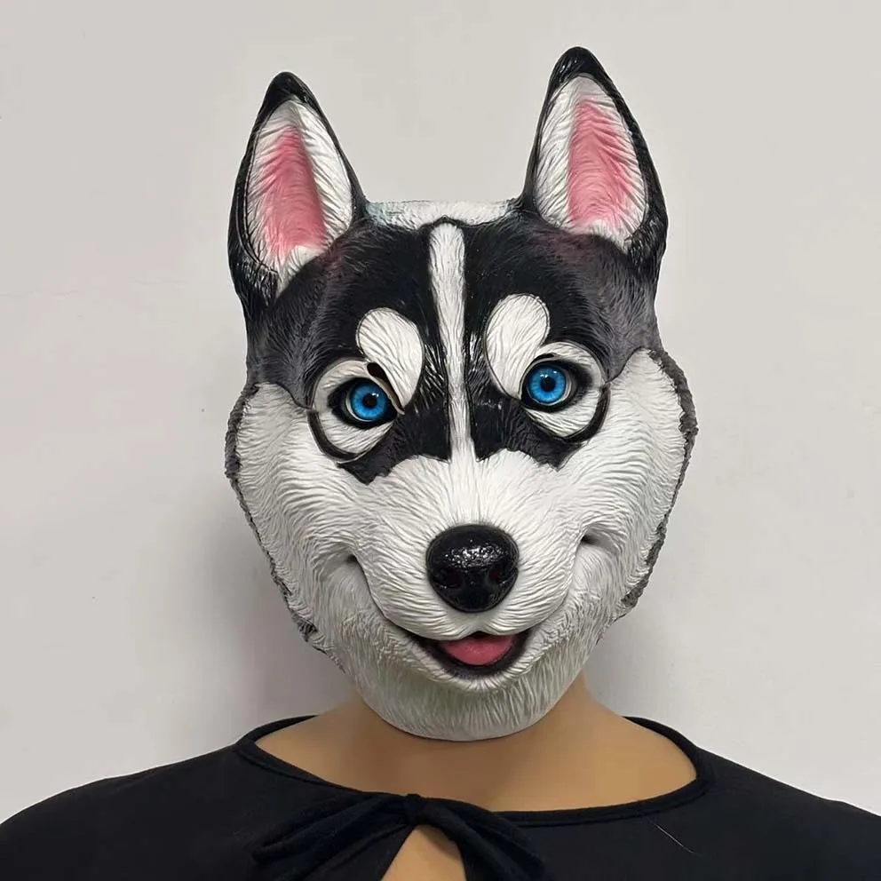 Happy Dog Latex-Maske für Erwachsene, Wolf-Tierkostüm-Zubehör für Party und Cosplay – Detail 3