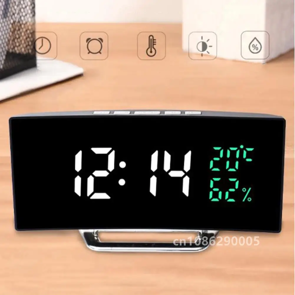 Alarm Clock Led Digital Desk Table Clock With Time Date Temperature Humidity Display 12/24h Home Decor