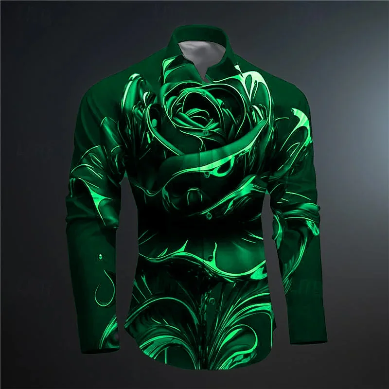 Men\'s shirt long sleeve shirt buttons casual slim-fit 3D printing mask Rose soft and comfortable 2024 fashion new