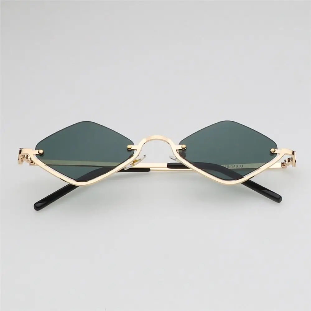 Small Diamond-Shaped Women's Sunglasses Metal Half Frame Sun Glasses Vintage Shades Designer Trendy Narrow Hip Hop Eyewear