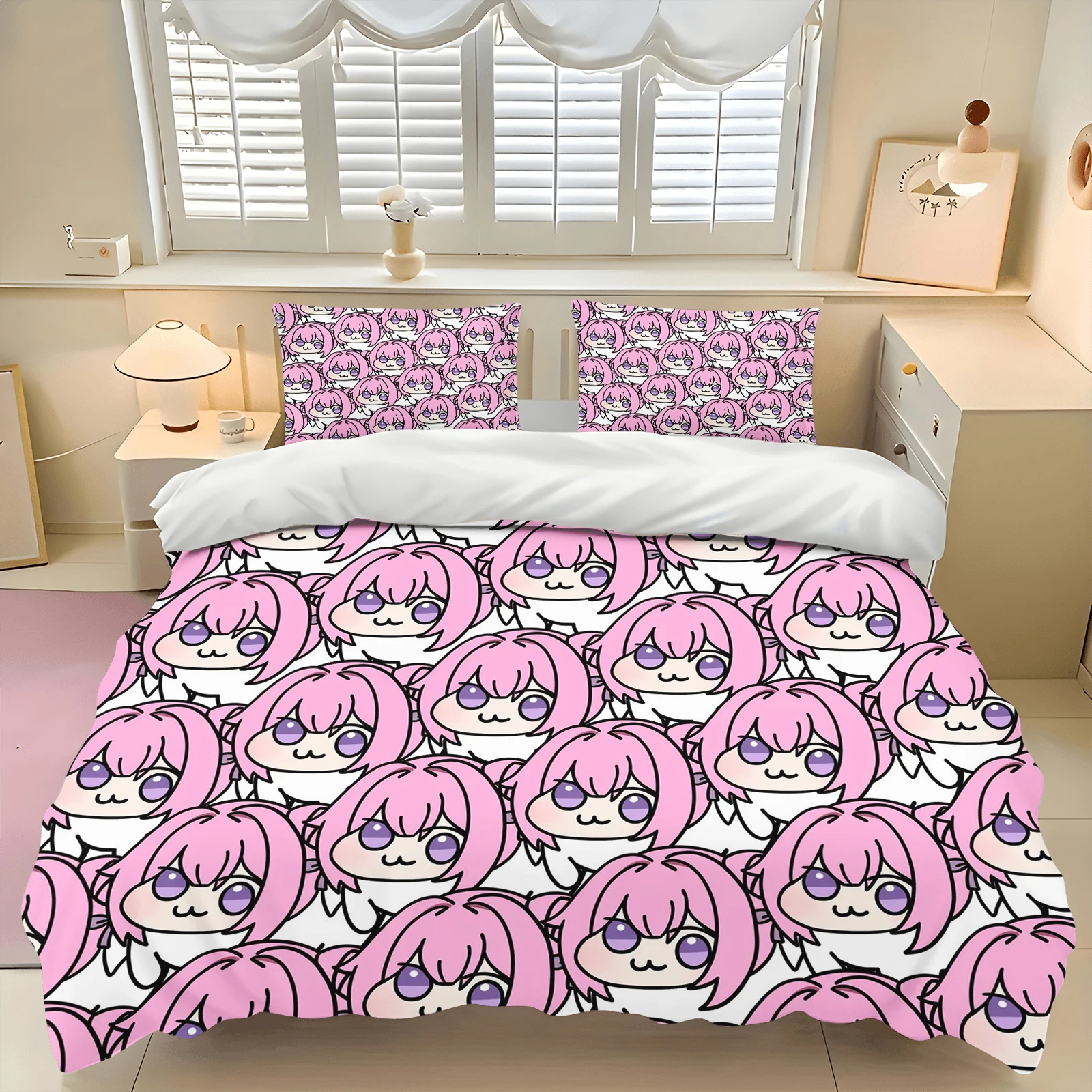 Cute N-Nikke Doro Doll Duvet Cover Set Soft Wash Bed 3 Piece Summer Comfortable Student Dormitory Home Baby Bedding Best seller