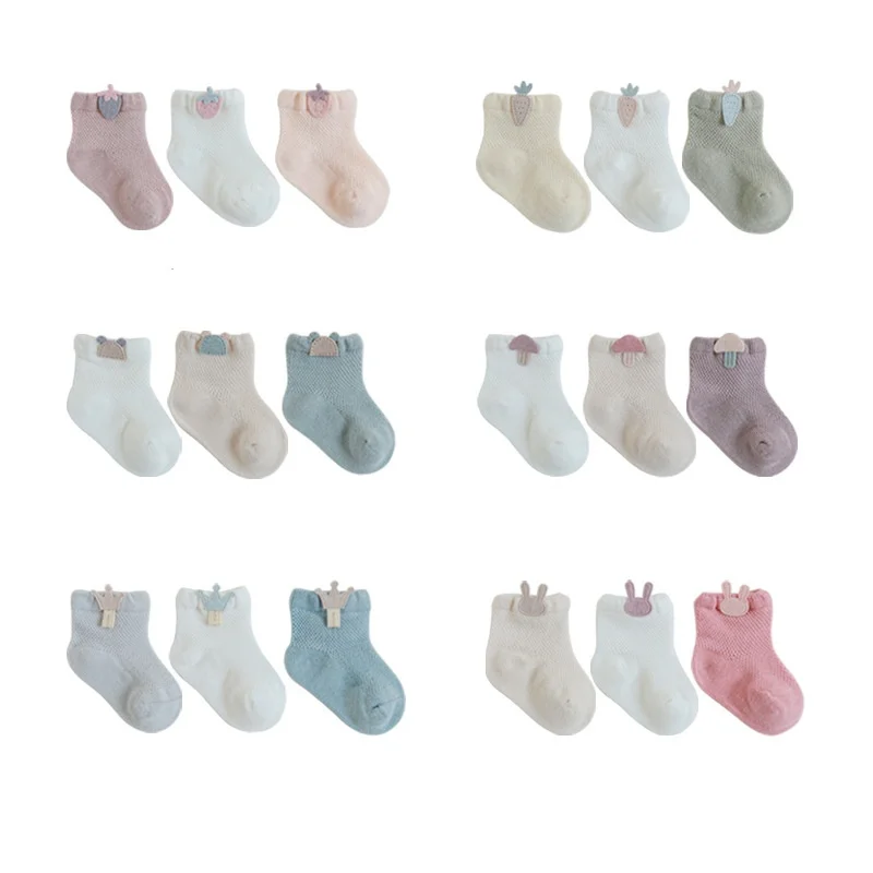 New 3Pairs/lot Summer Thin Mesh Baby Socks for Girls Boys Kids Cotton Boneless Socks Newborn Toddler Socks  Accessories 0-5Years