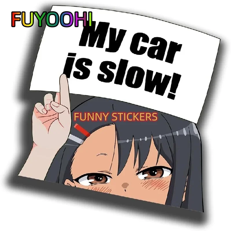 

FUYOOHI Cute Anime Car Sticker, Creative My Car Is Slow Window Laptop Bumper Decal for Motorcycle Trunk Waterproof