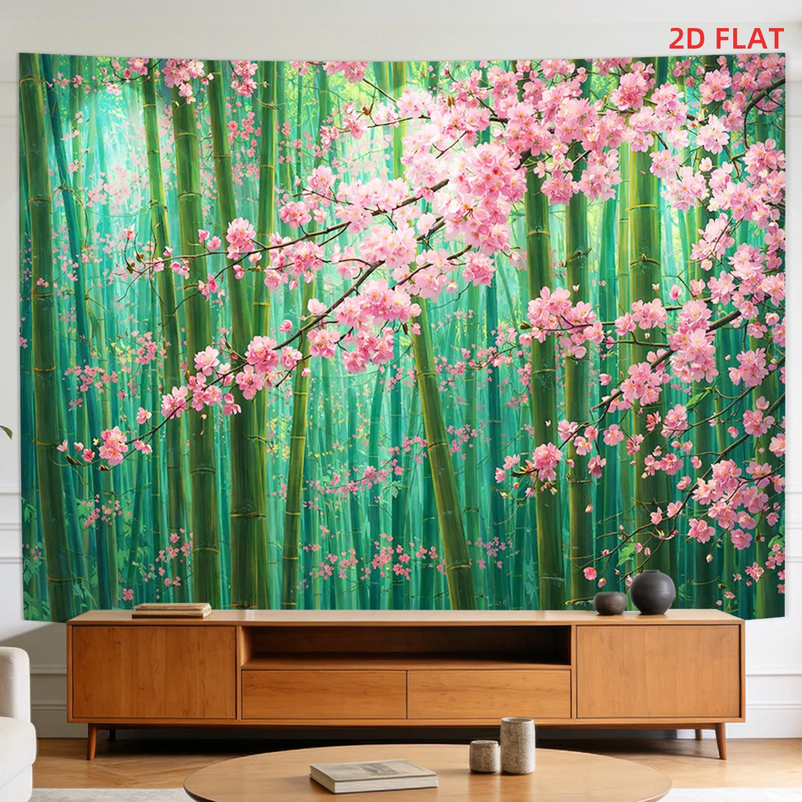 Stunning Sakura Cherry Blossom Bamboo Forest Wall Tapestry Photo Mural Polyester Print Luxury Home Decor Indoor Decoration Art P