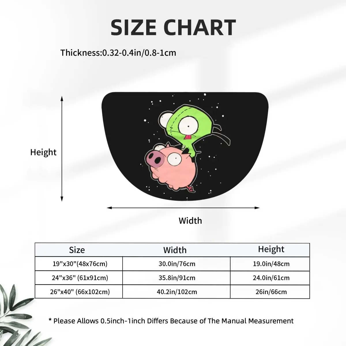 Invader Zim Art Soft Flannel Half Round Doormat Non Slip Bathroom Mat Absorbent Floor Carpet for Living Room