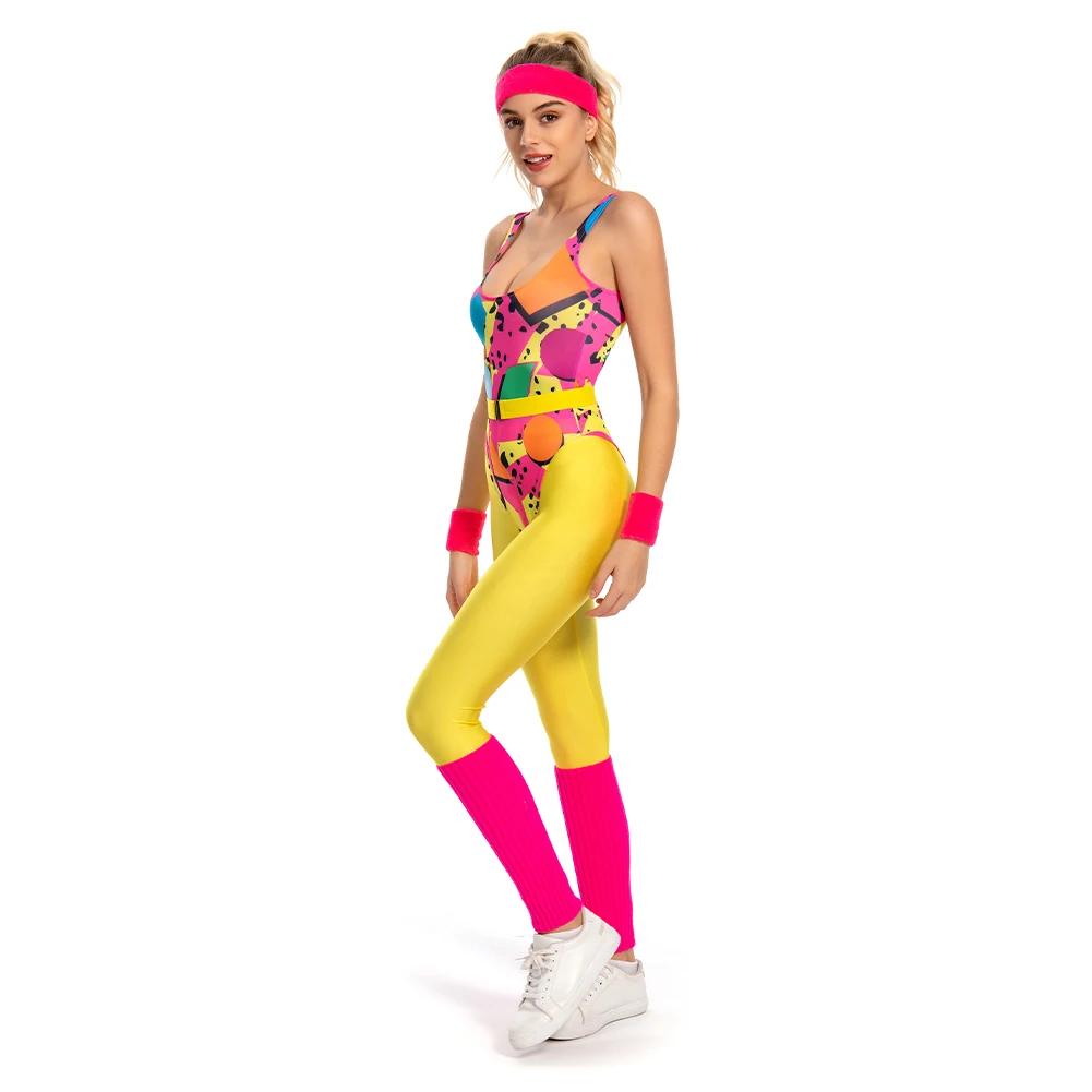 Hippie Fantasia 80er 90er Jahre Kostüm Frauen Disco Party Cosplay Verkleidung erwachsene Frauen Halloween Karneval Vintage Rock Kleidung Hip-Hop