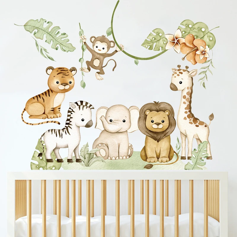 

Safari Animals and Monkey Wall Decals Peel and Stick Jundle Animal Wall Stickers for Nursery Bedroom Kids Room Home Decoration