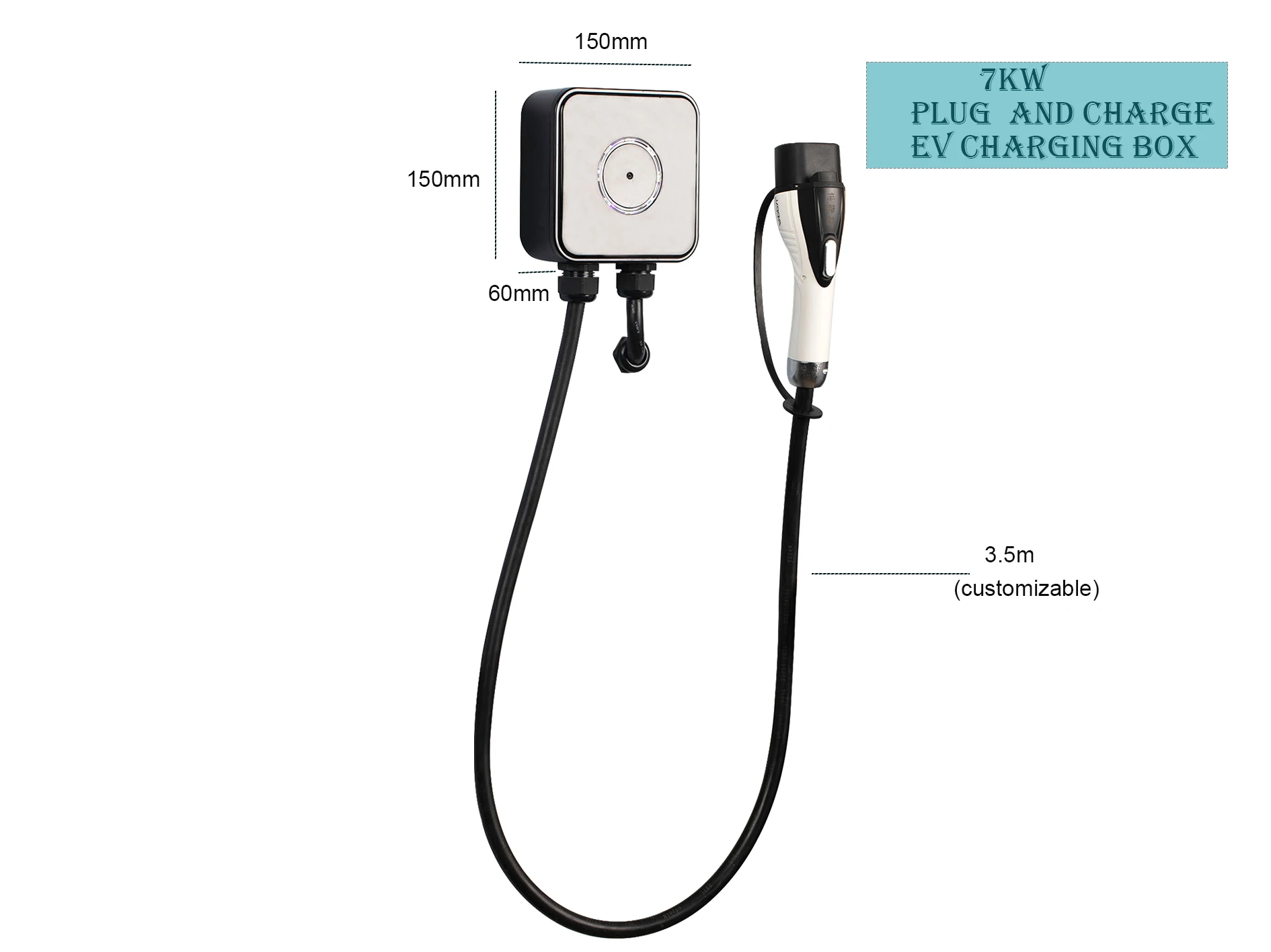 Mesin Pengisi Daya EV Stasiun Pengisi Daya Yang Dipasang Di Dinding Mudah Digunakan Di Rumah Jenis 2 IP54 240V 32A 7kW dengan Kabel Pengisi Daya untuk Kendaraan Listrik