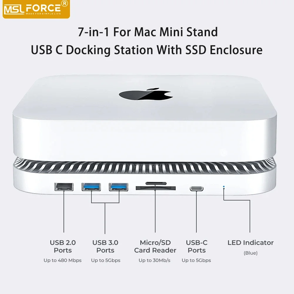 Lecteur de carte SD/TF multi USB 2.5 pour Mac Mini Studio S6, avec boîtier de disque dur de 3.0 pouces, prolongez votre station