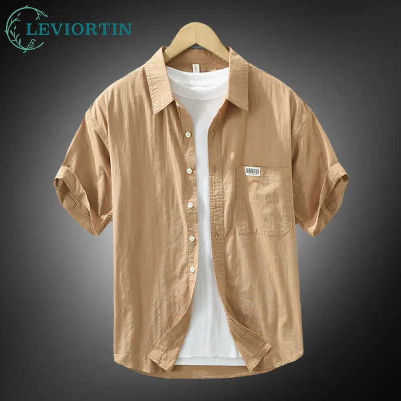 Men's Short Sleeve Button Down Shirts Sold Color Classic Regular Fit Summer Beach Shirt with Pocket