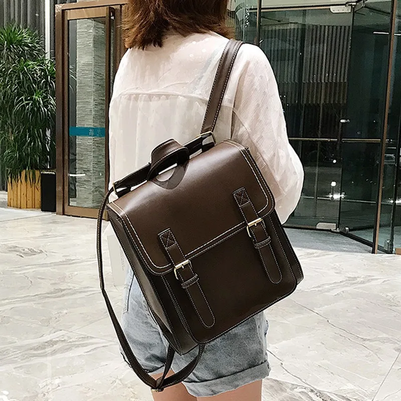 New Fashion Trend Backpack Casual Retro Shoulder Backpacks Large Capacity Waterproof PU Student Schoolbag Women Travel Backpacks