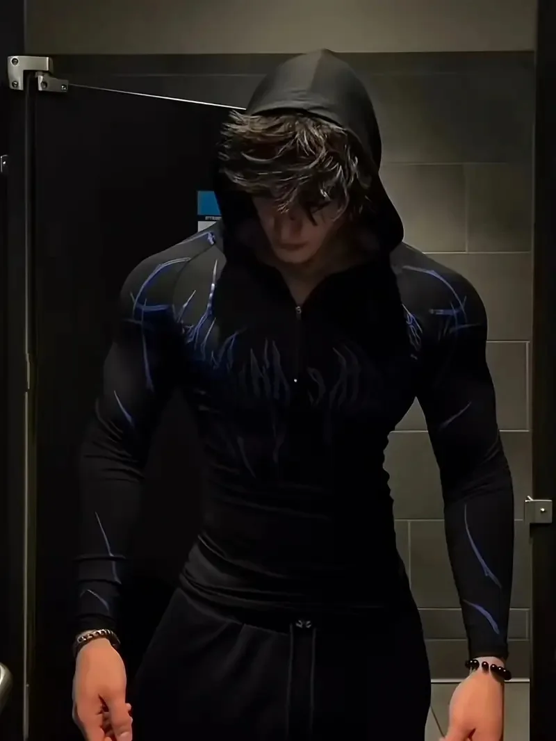 تي شيرت رياضي بغطاء للرأس وأكمام طويلة للخريف للجنسين للزوجين رياضي للياقة البدنية تصميم نمط شخصي بأكمام طويلة #6