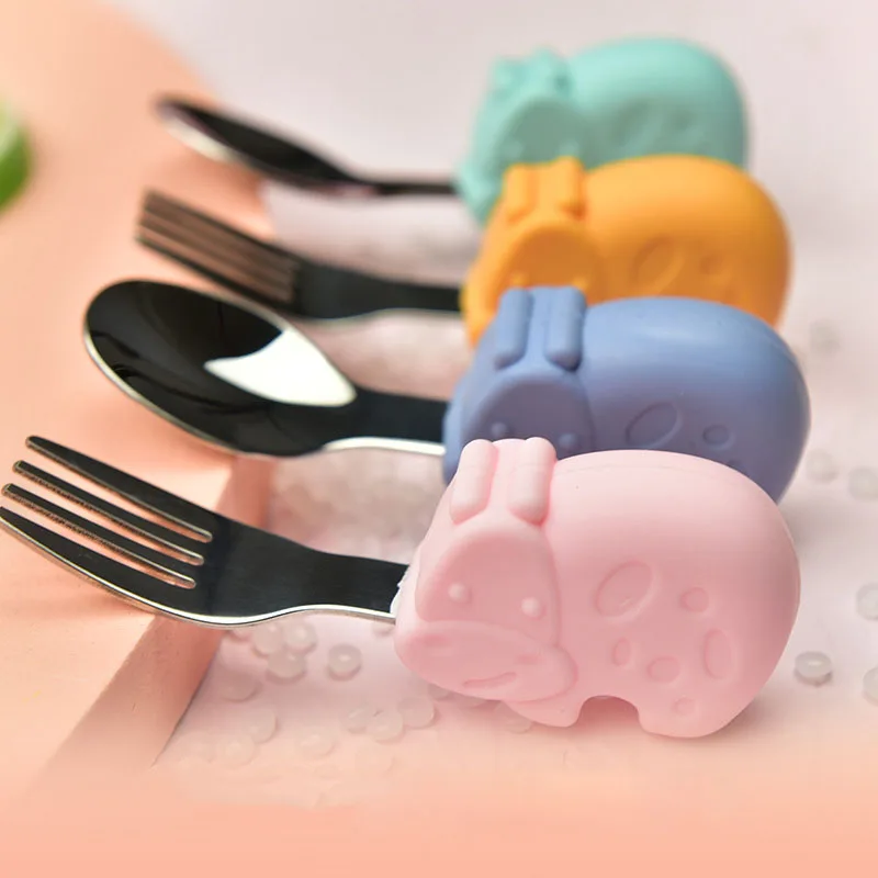 Snail Baby Tableware Set Stainless Steel Toddler Dinnerware Cutlery Cartoon Infant Food Feeding Spoon Fork Children Utensil