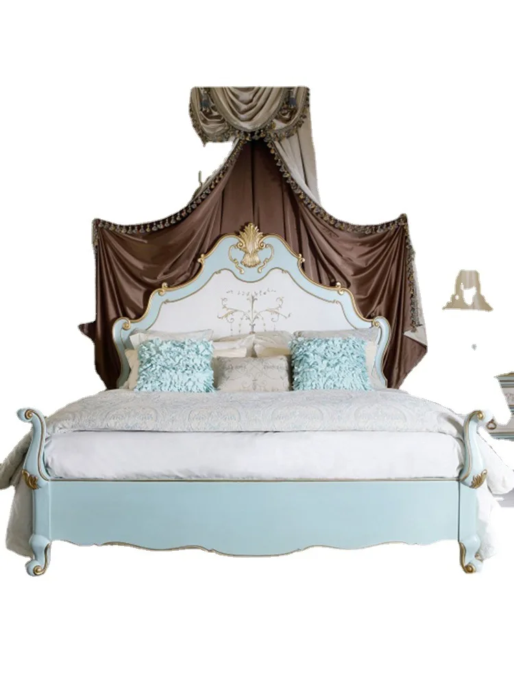 

Painted solid wood bed hand-carved villa 1.8 meters double bed luxury wedding bed French