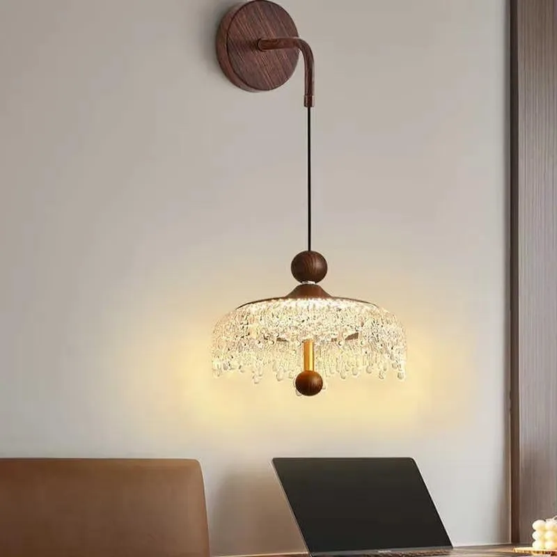 Wabi Sabi Retro Walnut Water Drop 3 Head Chandelier for French Medium Restaurant Bar