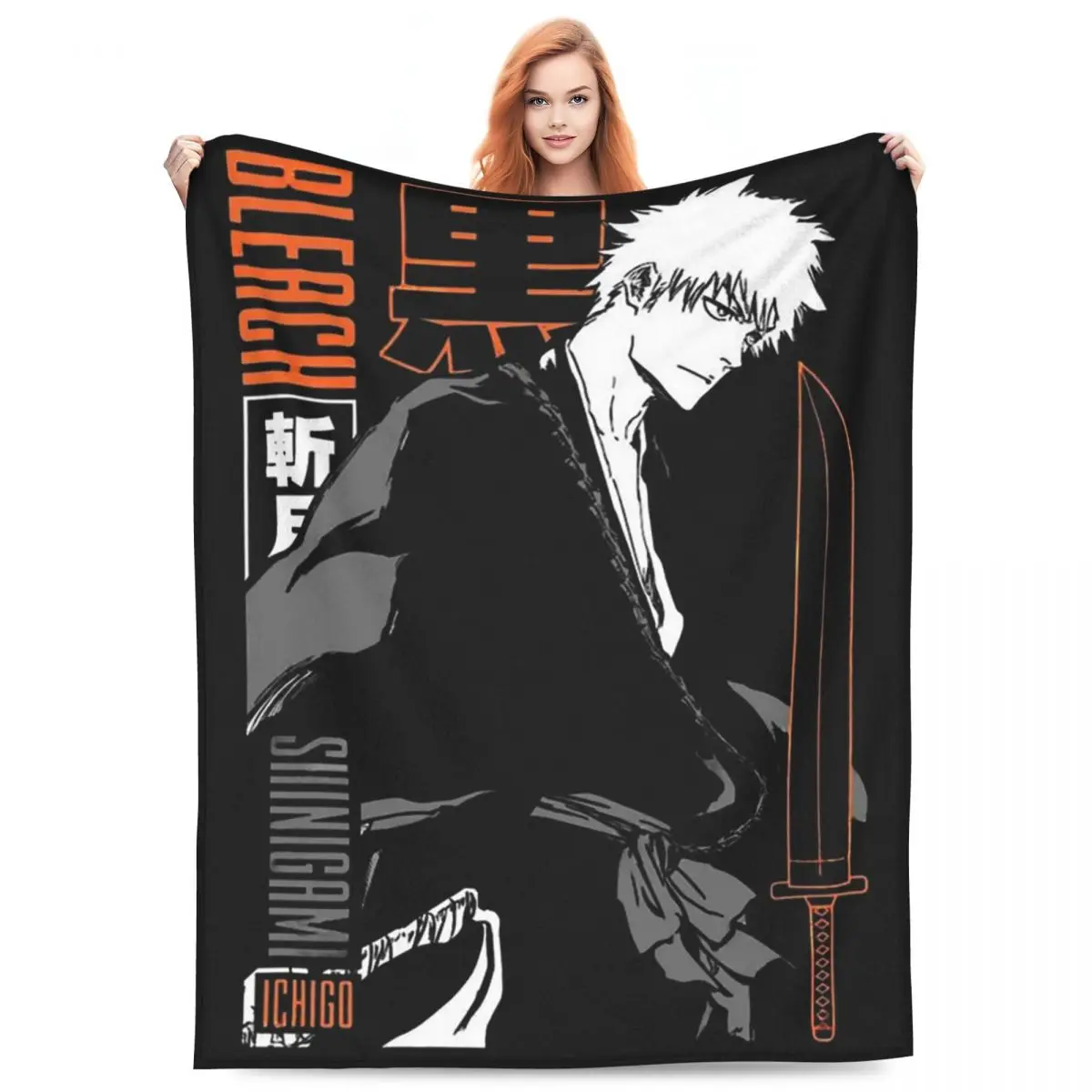 Ichigo Kurosaki Anime Blanket Fleece Sofa Throw Blanket Portable for Home Bedroom Office Throws Bedspread Quilt