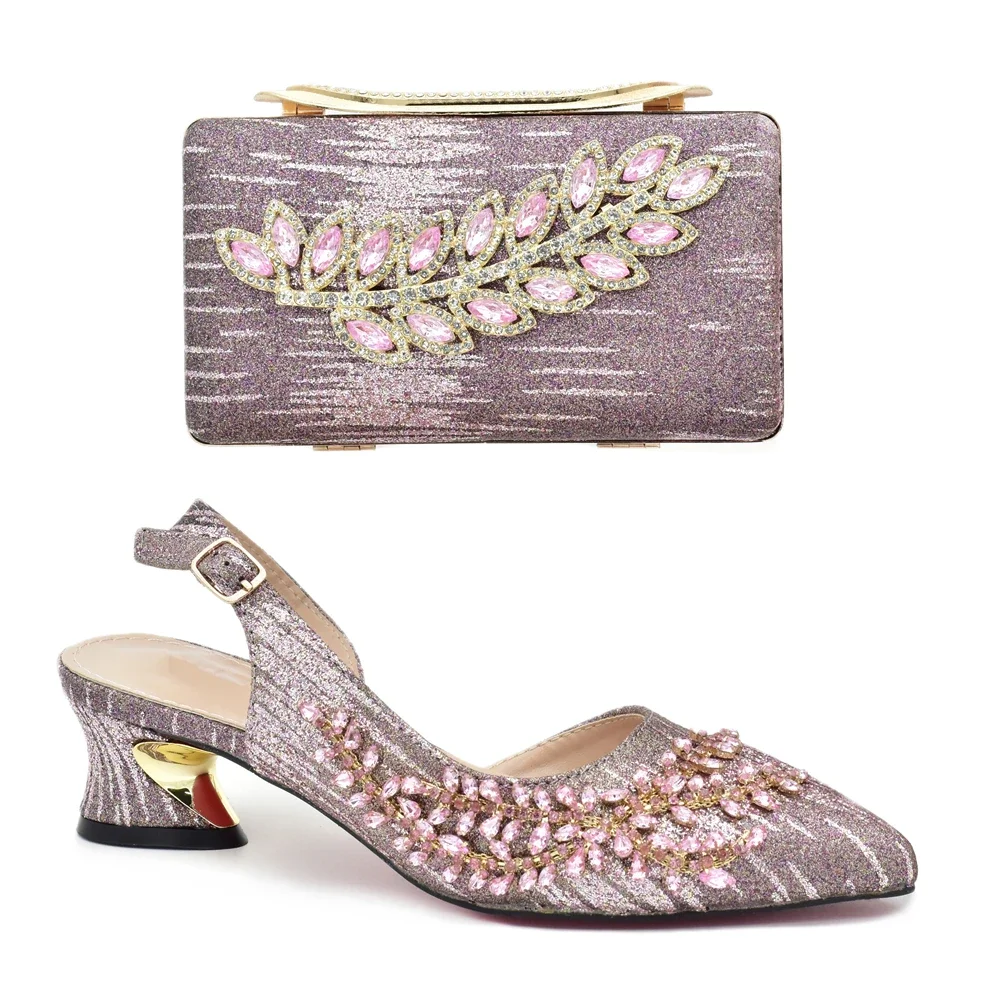 New Shoes for Women 2024 Designer Luxury Italian Shoes and Bags Matching Set Decorated with Rhinestone Africa Shoe and Bags Set