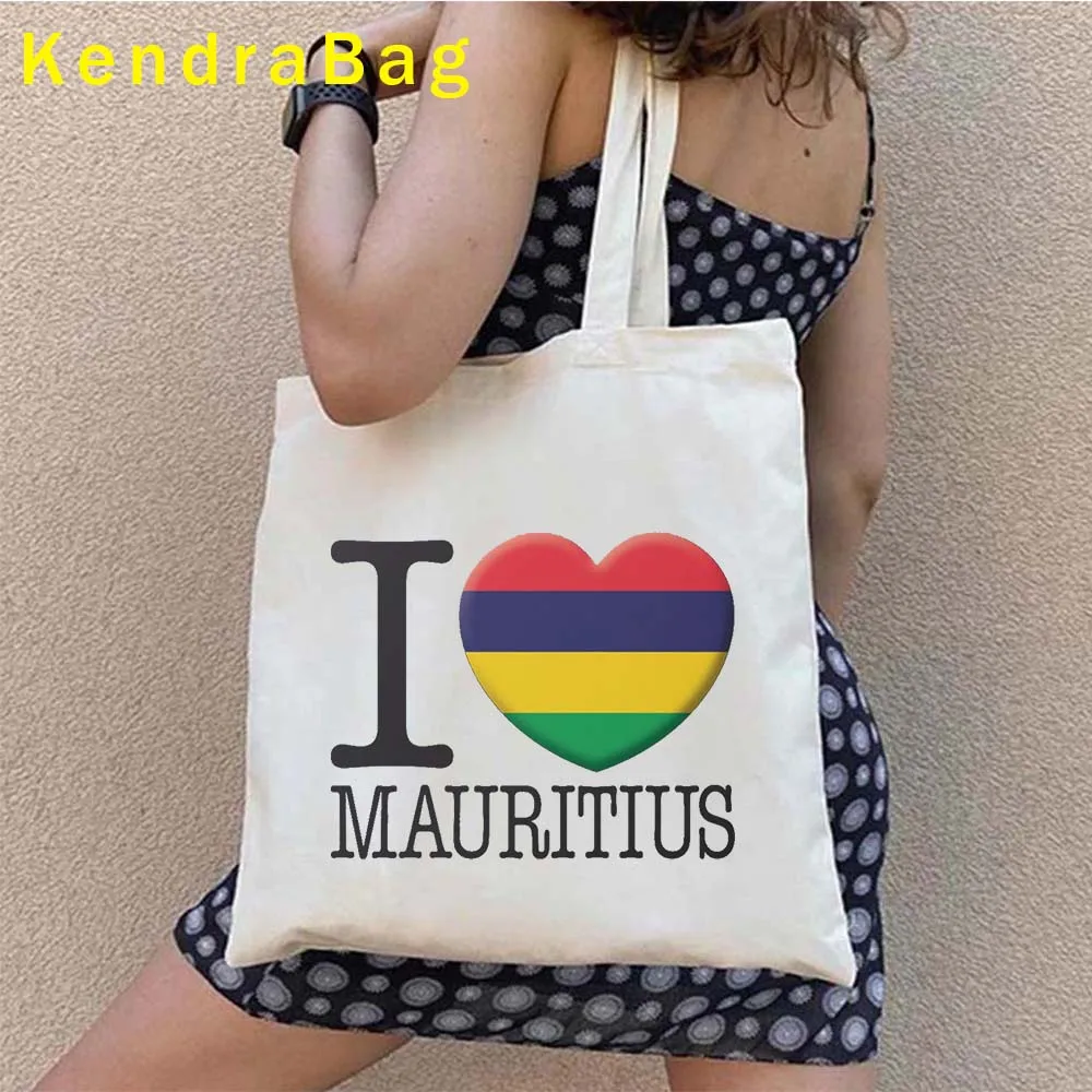 Mauritius Island Country Map Flag Heart Mauritius Girl Gifts Palm Trees Indian Ocean Beach Souvenir Cute Canvas Tote Bag Handbag