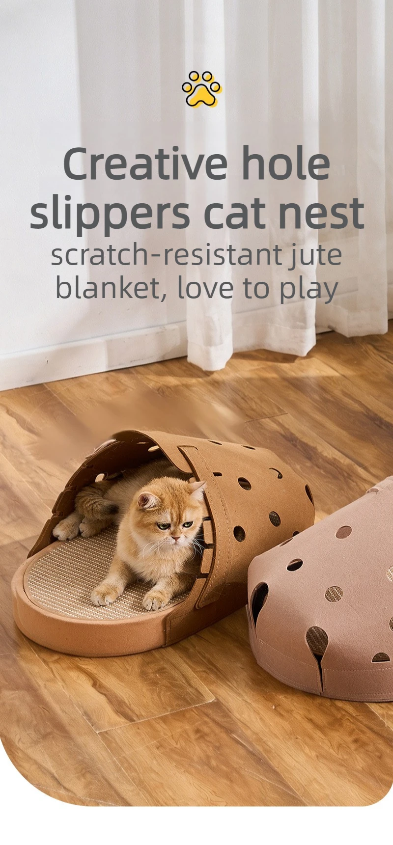 Slipper‑Style Cat Bed Sisal Scratching Pad Cat Beds Semi Enclosed Creative Breathable Kitten Beds Funny Anti Scratch Puppy House