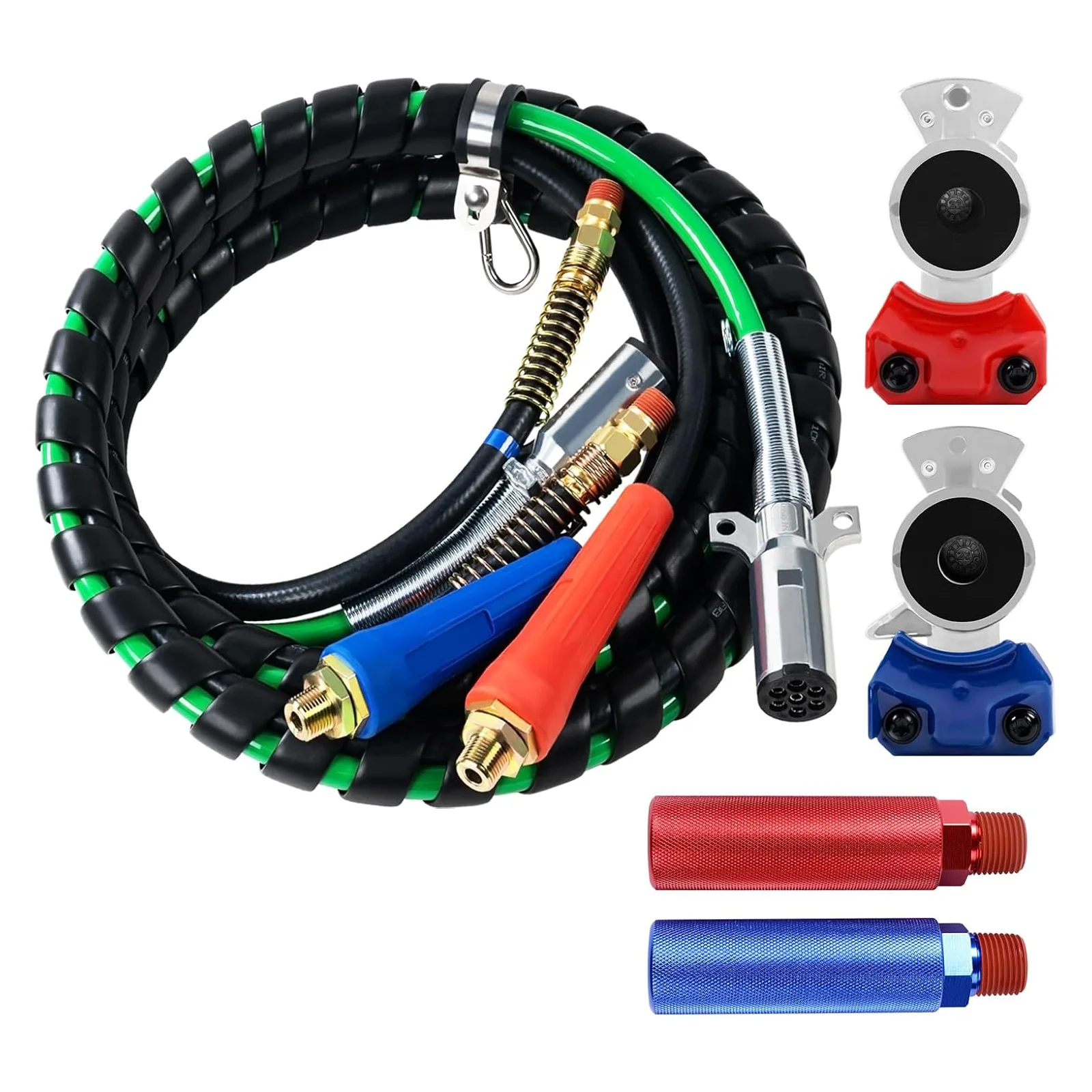 15ft 3 in 1 ABS & Power Air Line ท่อชุดสายการบิน Air Hose Wrap 7 WAY ไฟฟ้าสาย Air เส้นอลูมิเนียม EXTENSION จับ