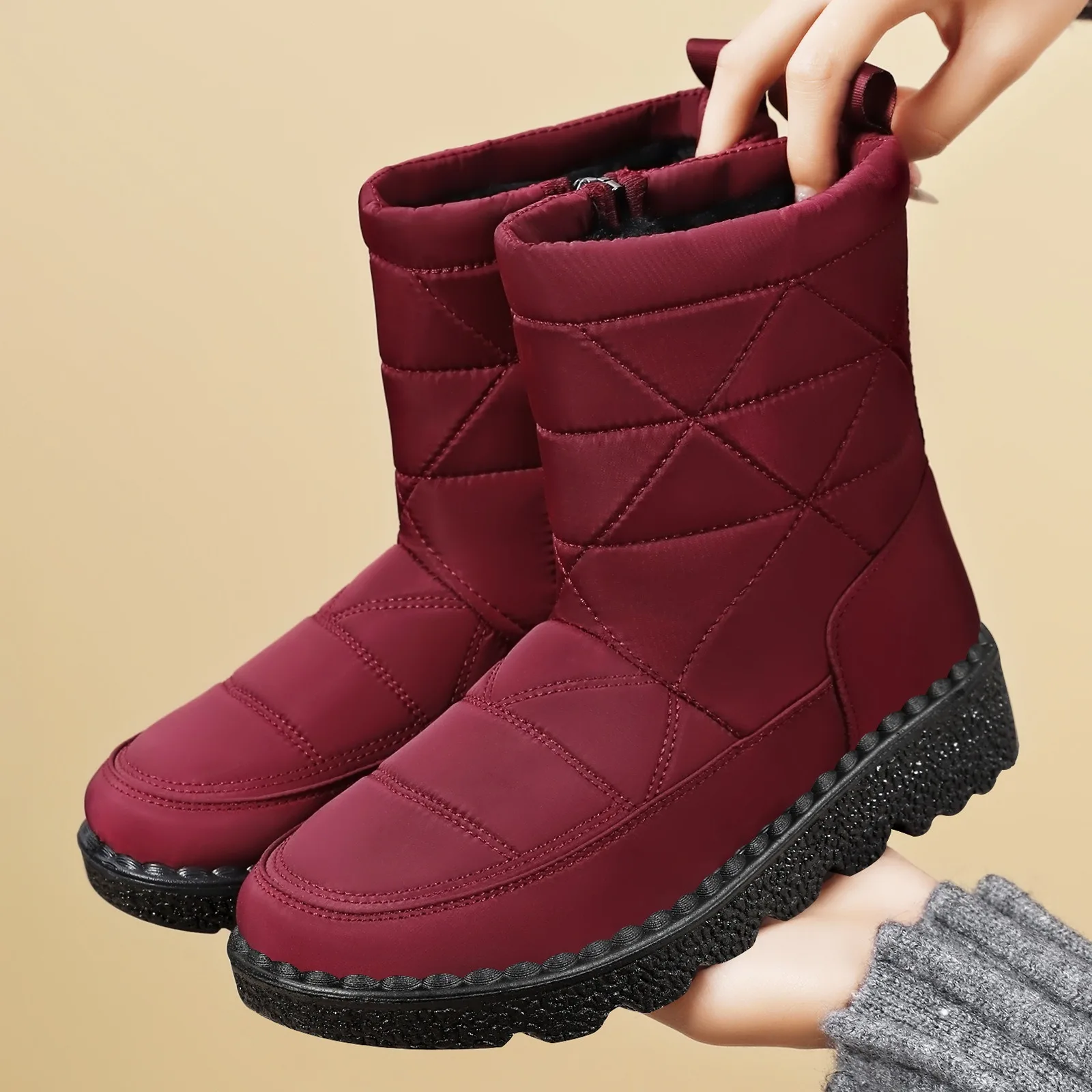 Zapatos de algodón, botas de invierno para chicas de secundaria, botas para la nieve, botas impermeables para actividades al aire libre y botas de algodón con forro de felpa.