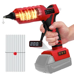 100W Cordless Hot Glue Gun 100°C-200°C Temp Adjust LCD Digital Display with 10Pcs 11mm Glue Sticks for Milwaukee 18V Battery Pin