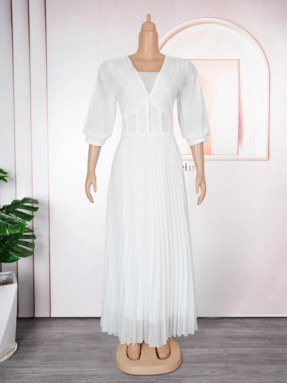 

Fashion African Dresses V-Neck Pleated Dress Women Ankara Dashiki Africa Clothing Kaftan Long Dress Wedding Party Evening Gown