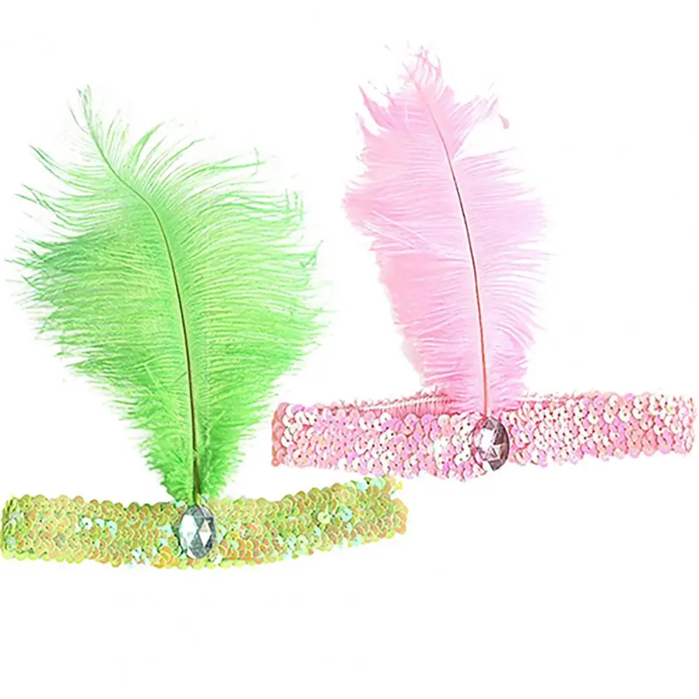 Universal Headband Women Men Dance Performance Flapper Head Band Halloween Feather Headwear