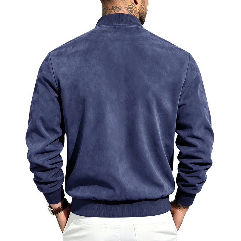 Herren Herbst- und Winter-Freizeitjacke in Übergröße aus Wildleder mit Reißverschluss und Stehkragen, Langarm – Detail 18