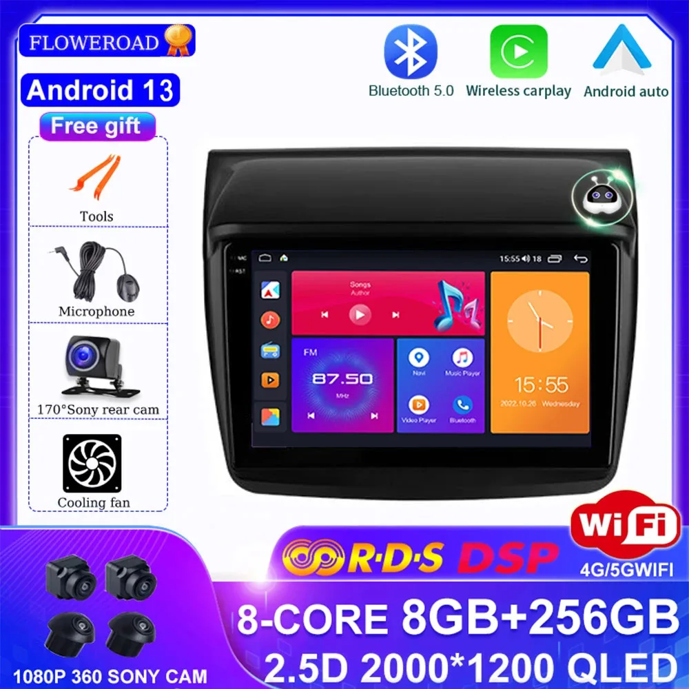 

AI Voice Radio 2 din Android 13 Stere Auto Car Video Player For Mitsubishi Pajero Sport 2 L200 Triton 2008-2016 Wireless CarPlay