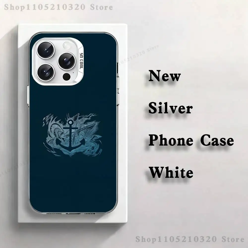 حافظة هاتف على شكل قارب مرساة على شكل عجلة السفينة لهواتف iPhone 17,16,15,14,13,12,11,Mini,Pro,E,MAX غطاء أبيض من السيليكون غير اللامع #5