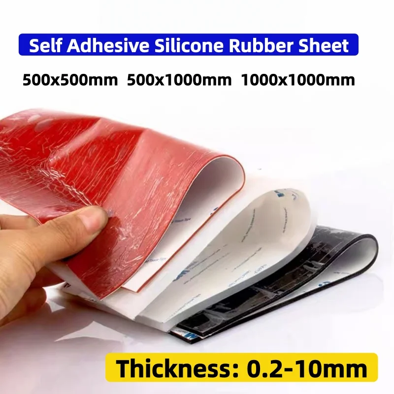 Self‑Adhesive Silicone Rubber Sheet Black/White/Red 0.2‑10mm Thick High Temp Resistant 500x500 500x1000 Silicone Gasket Pad